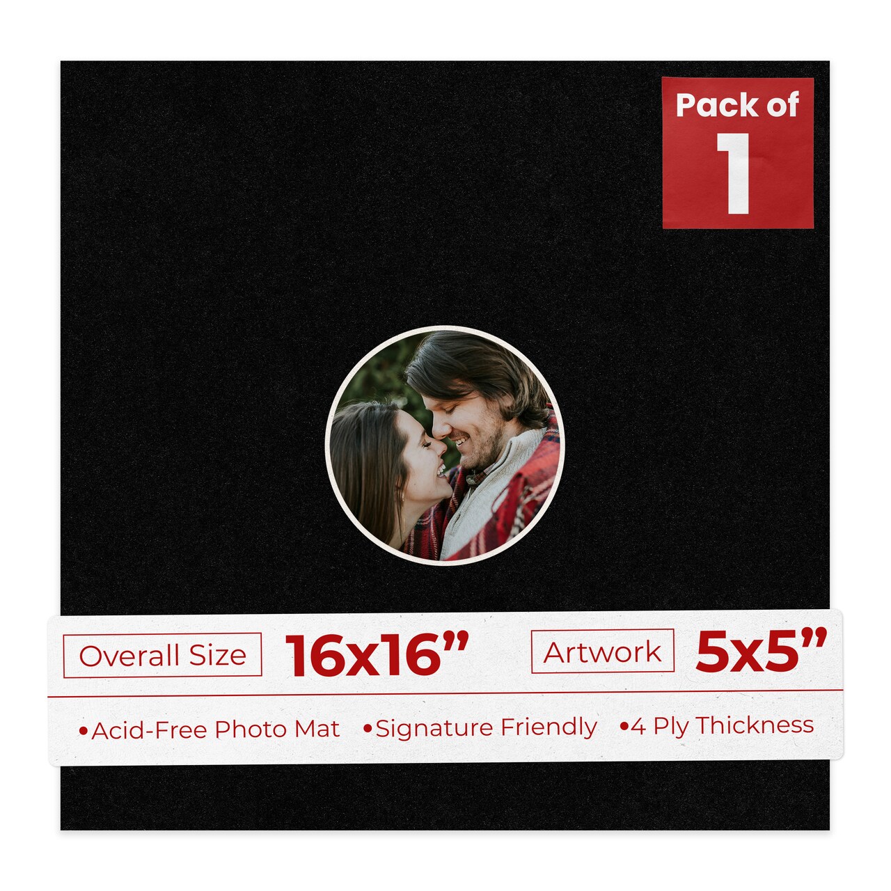 Black with Black Core Mat Board for 16x16 Frames - Circle Opening for 5x5 Photos